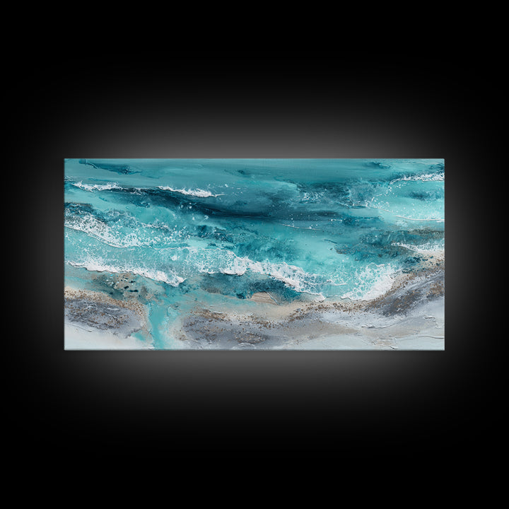 Aerial Sandbar with Turquoise Water Framed Canvas Print, Coastal Art, Bird Art, Coastal Decor, Coastal, Living Room Art, COA-2x1-97