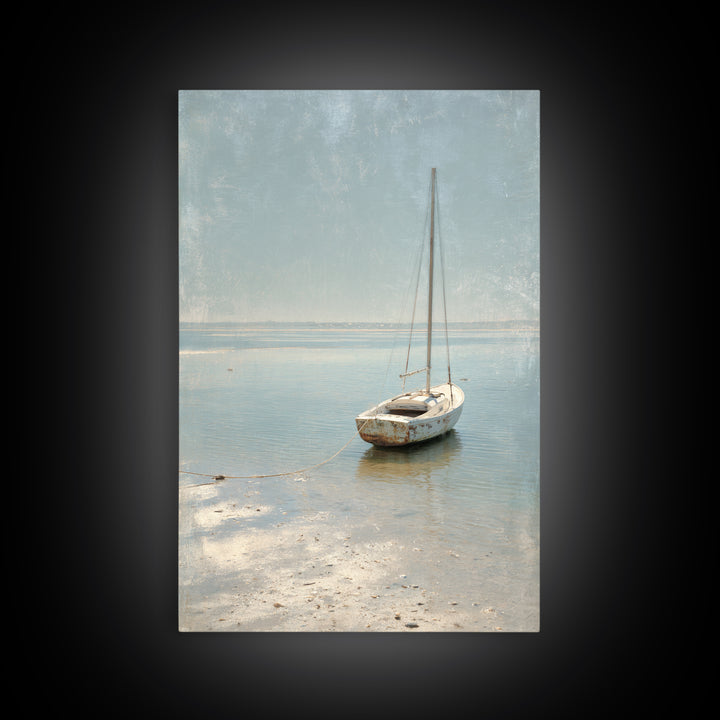Weathered Sailboat on Calm Morning Water Canvas Print, Coastal Art, Luxury Decor, Coastal Decor, Coastal, Original Art, COA-2x3-10