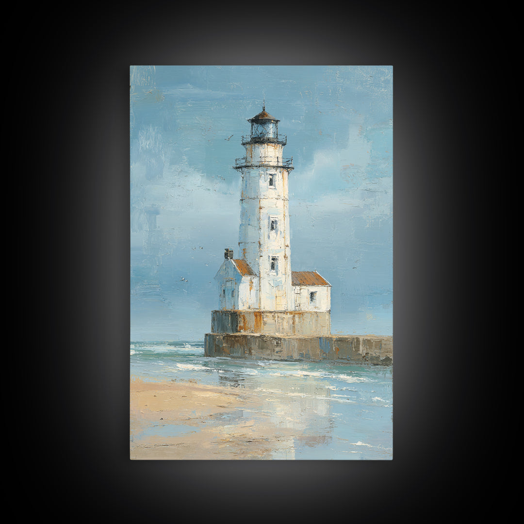 Whitewashed Lighthouse Against Cloudy Sky Framed Canvas Print, Coastal Art, Wall Art, Coastal Decor, Fine Art, Coastal, COA-2x3-38
