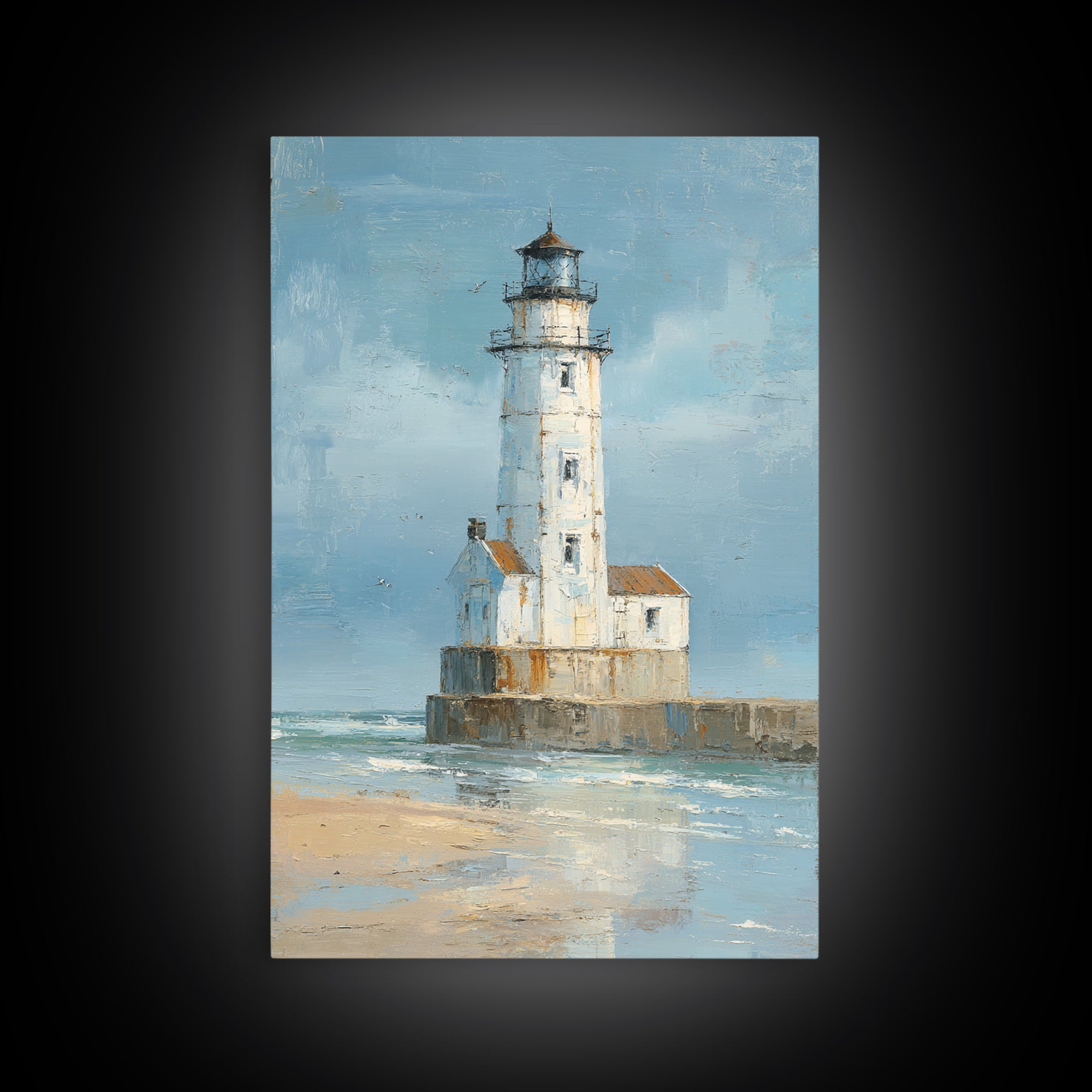 Whitewashed Lighthouse Against Cloudy Sky Framed Canvas Print, Coastal Art, Wall Art, Coastal Decor, Fine Art, Coastal, COA-2x3-38
