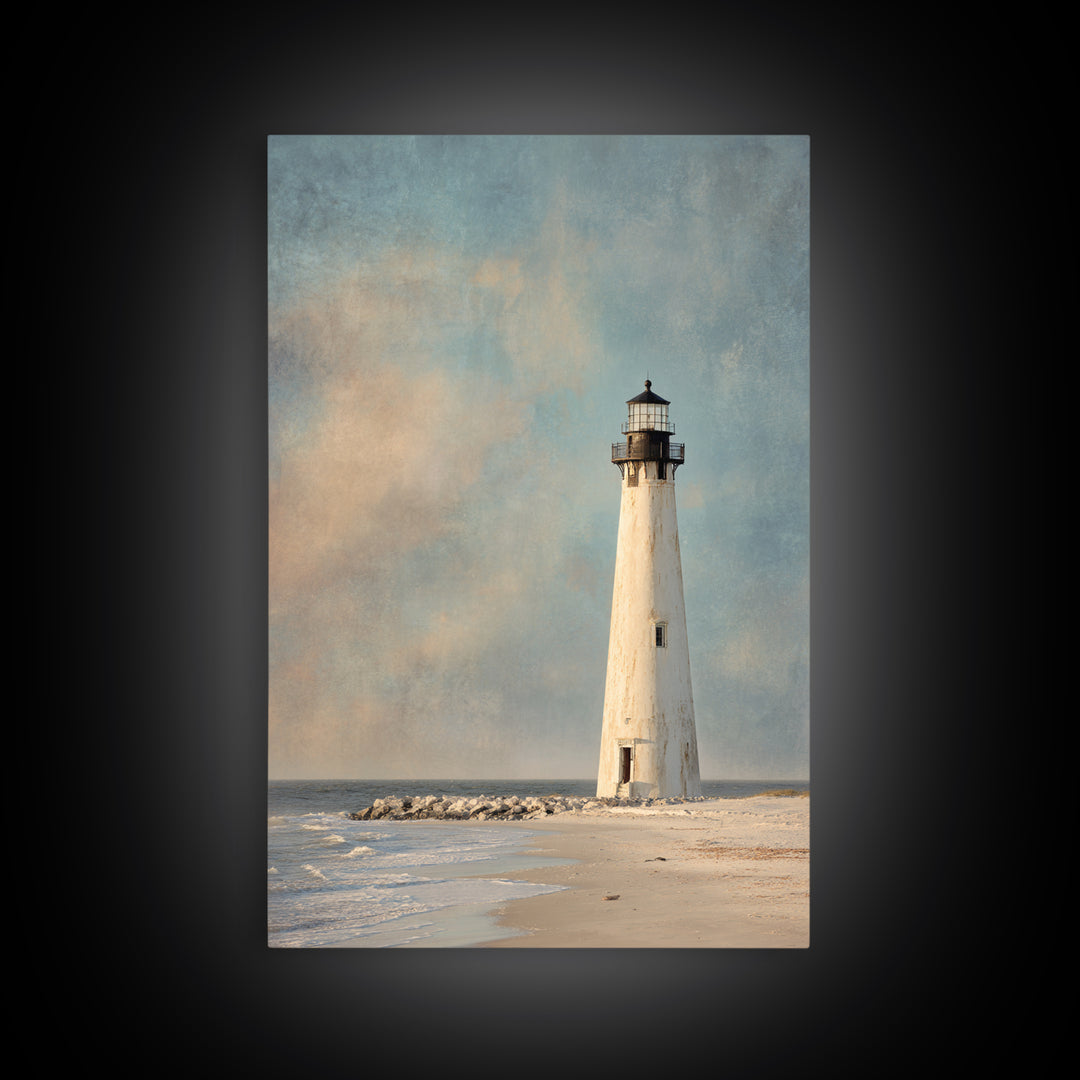 Whitewashed Lighthouse Against Cloudy Sky Canvas Print, Coastal Art, Original Art, Coastal Decor, Abstract Art, Coastal, COA-2x3-62
