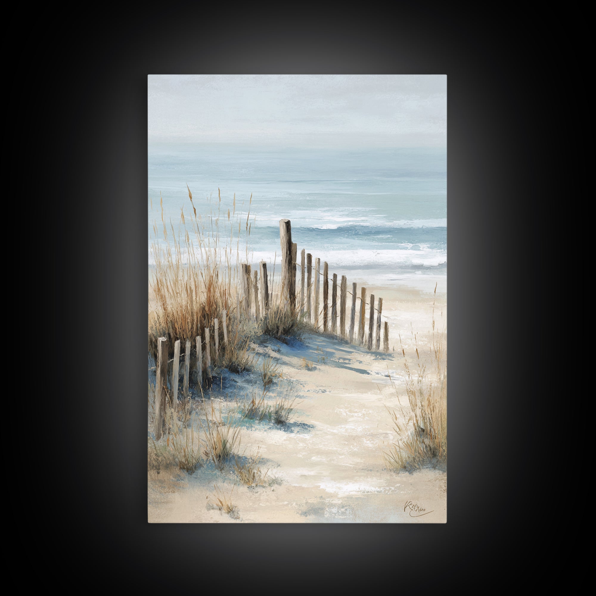 Soft Watercolor Dune Fence Scene Canvas Print, Coastal Art, Coastal Decor, Oil Painting, Coastal, Boho Wall Art, COA-2x3-72