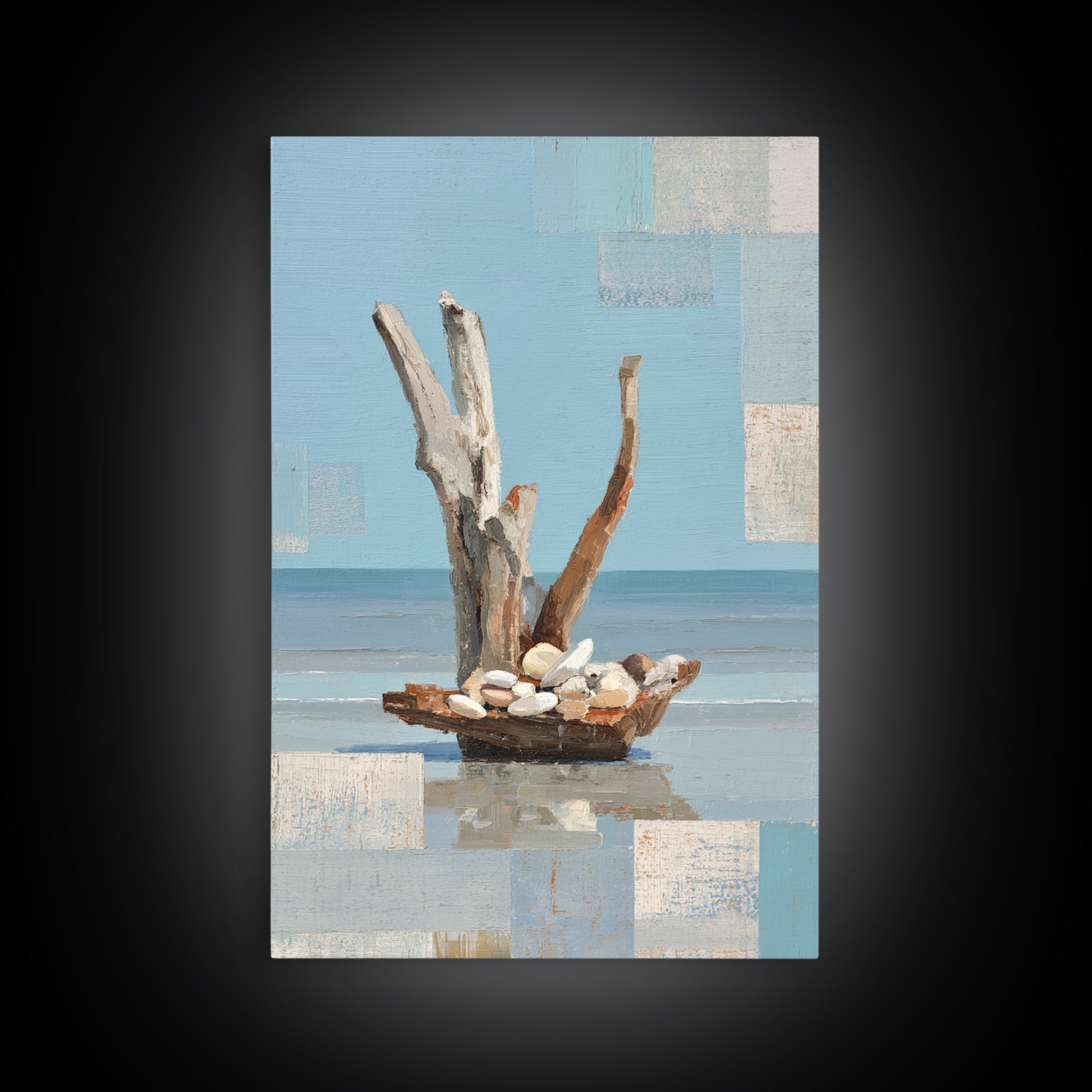 Driftwood and Sea Glass Still Life Framed Canvas Print, Coastal Art, Coastal Wall Art, Coastal Decor, Fine Art, Coastal, COA-2x3-87