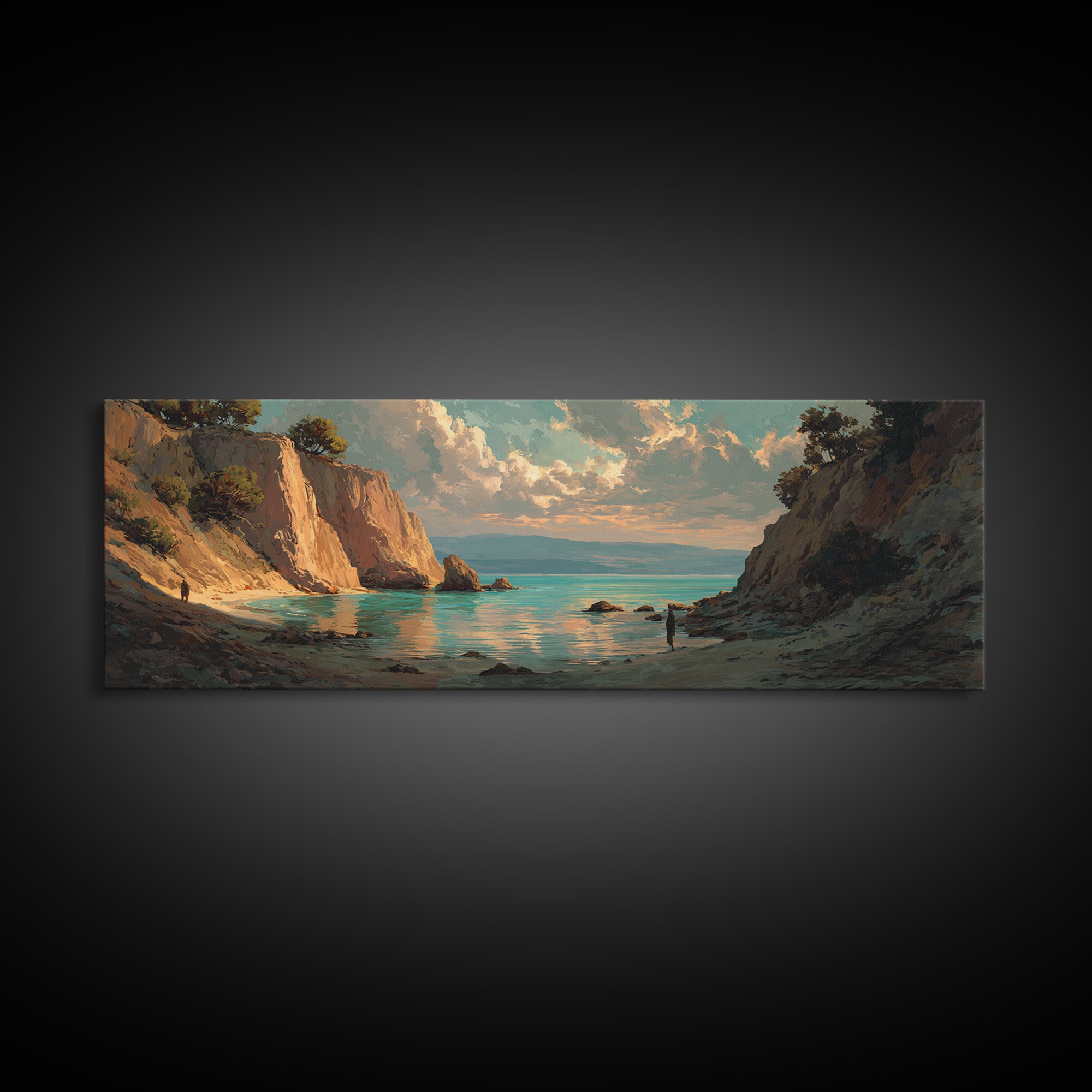 Mediterranean Cove with Cliff Shadows Canvas Print, Coastal Art, Coastal Wall Art, Coastal Decor, Coastal, Ocean Wall Art, COA-3x1-33