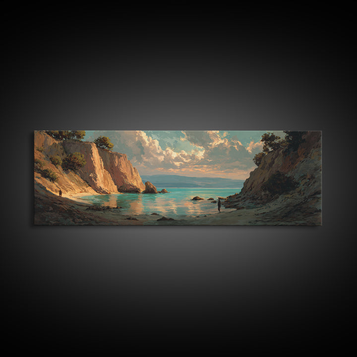 Mediterranean Cove with Cliff Shadows Canvas Print, Coastal Art, Coastal Wall Art, Coastal Decor, Coastal, Ocean Wall Art, COA-3x1-33