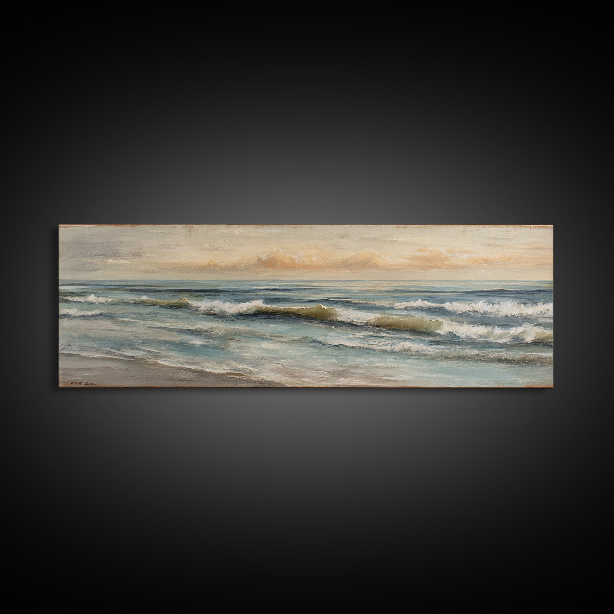 Sunset over Marshland with Warm Gold Framed Canvas Print, Coastal Art, Landscape Painting, Coastal Decor, Fine Art, Coastal, COA-3x1-53