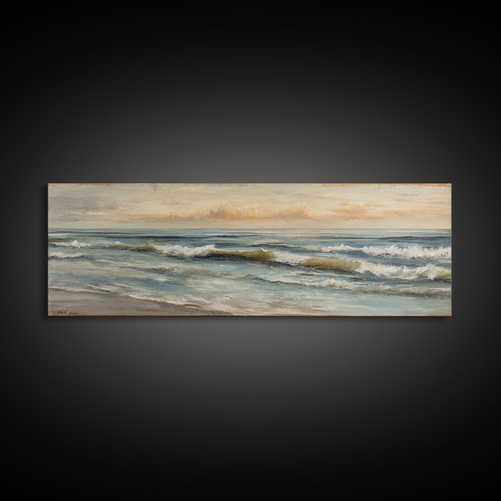 Sunset over Marshland with Warm Gold Framed Canvas Print, Coastal Art, Landscape Painting, Coastal Decor, Fine Art, Coastal, COA-3x1-53