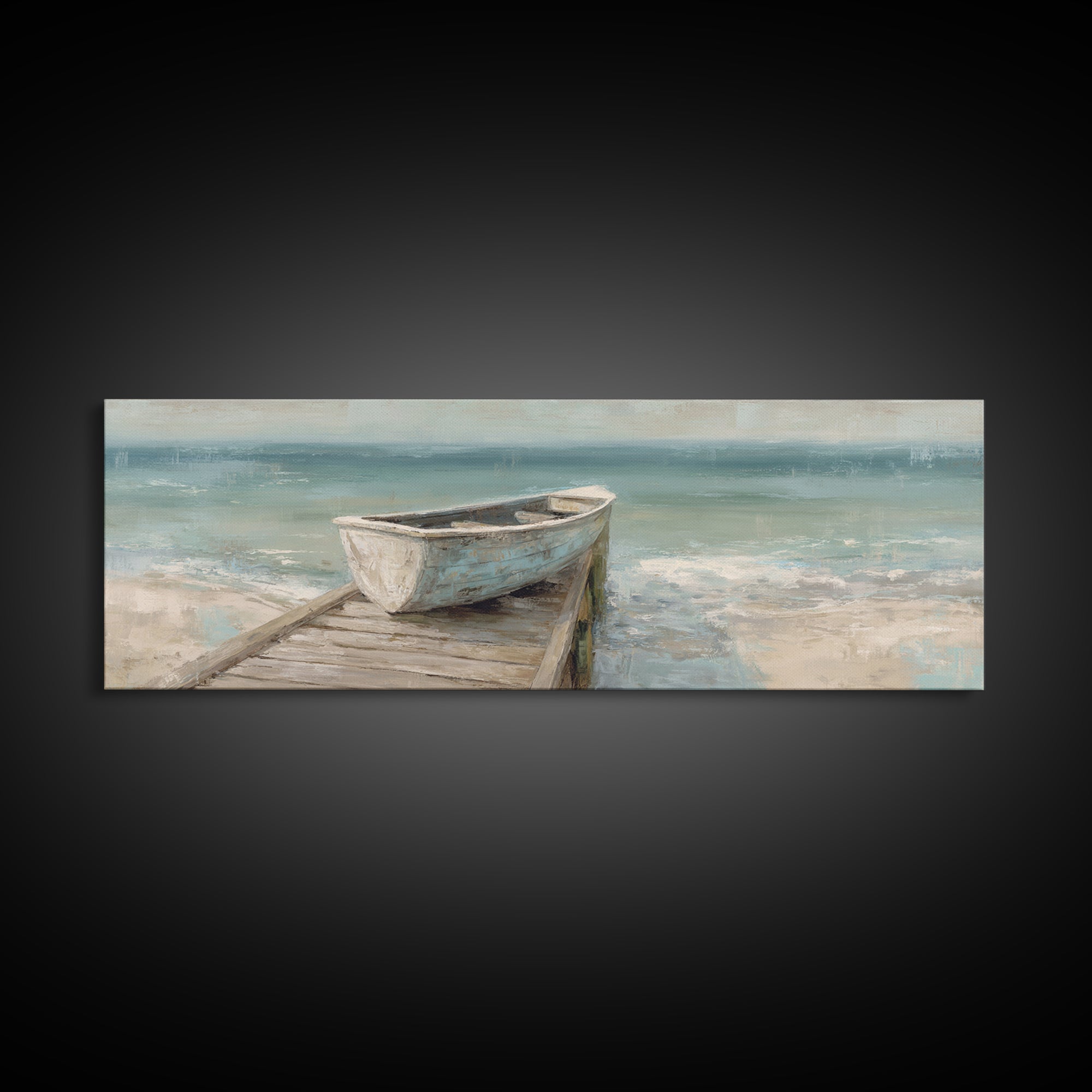 Small Rowboat Tied to a Wooden Dock Framed Canvas Print, Coastal Art, Wall Art, Coastal Decor, Fine Art, Coastal, Bird Art, COA-3x1-59