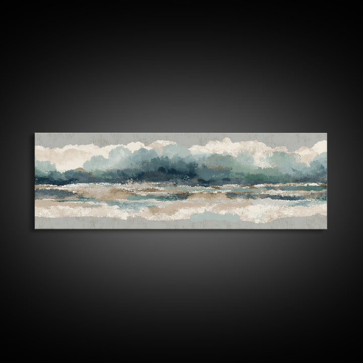 Storm Cloud over Deep Green Water Framed Canvas Print, Coastal Art, Boho Decor, Coastal Decor, Fine Art, Coastal, COA-3x1-60