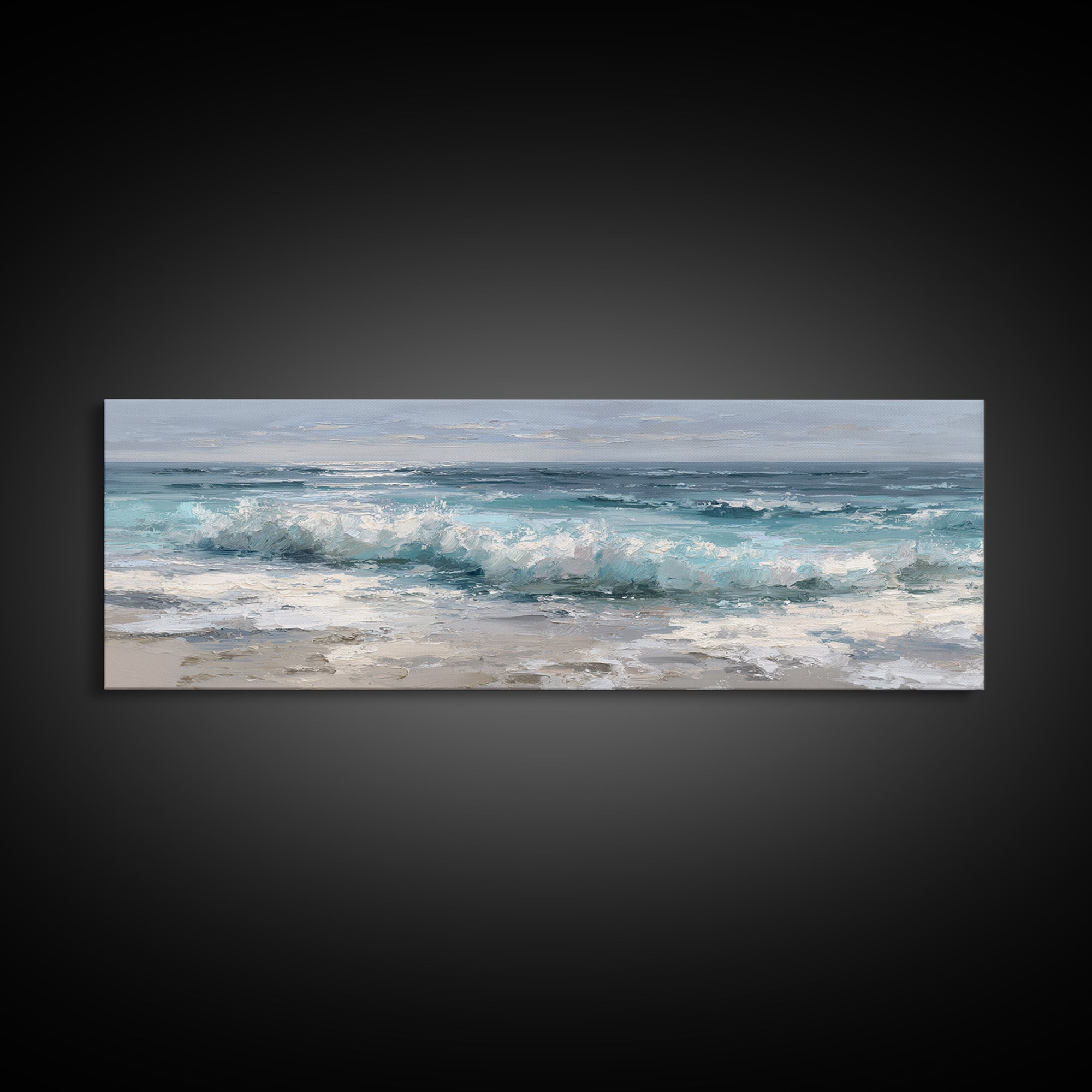 Moonlit Ocean with Silver Surf Canvas Print, Coastal Art, Gallery Decor, Coastal Decor, Fine Art, Coastal, Contemporary Art, COA-3x1-62