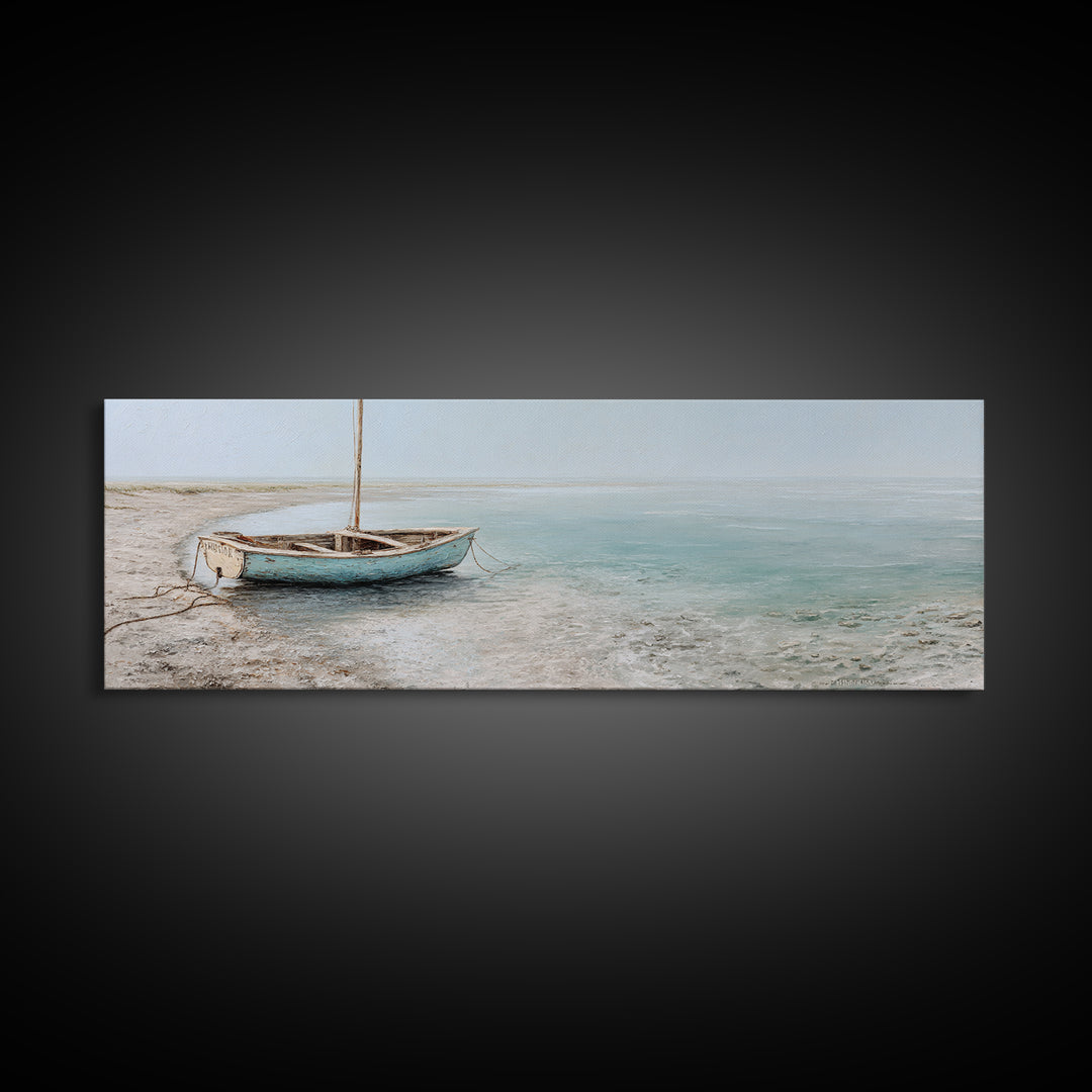 Weathered Sailboat on Calm Morning Water Canvas Print, Coastal Art, Nautical Decor, Coastal Decor, Fine Art, Coastal, COA-3x1-66