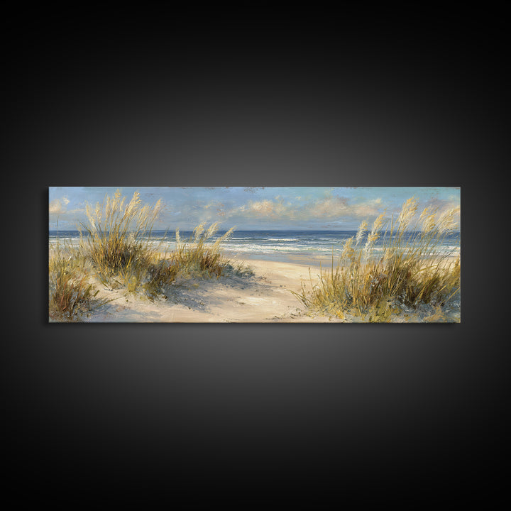 Coastal Grasses Moving Framed Canvas Print, Coastal Art, Coastal Decor, Watercolor Art, Coastal, Modern Wall Art, COA-3x1-68