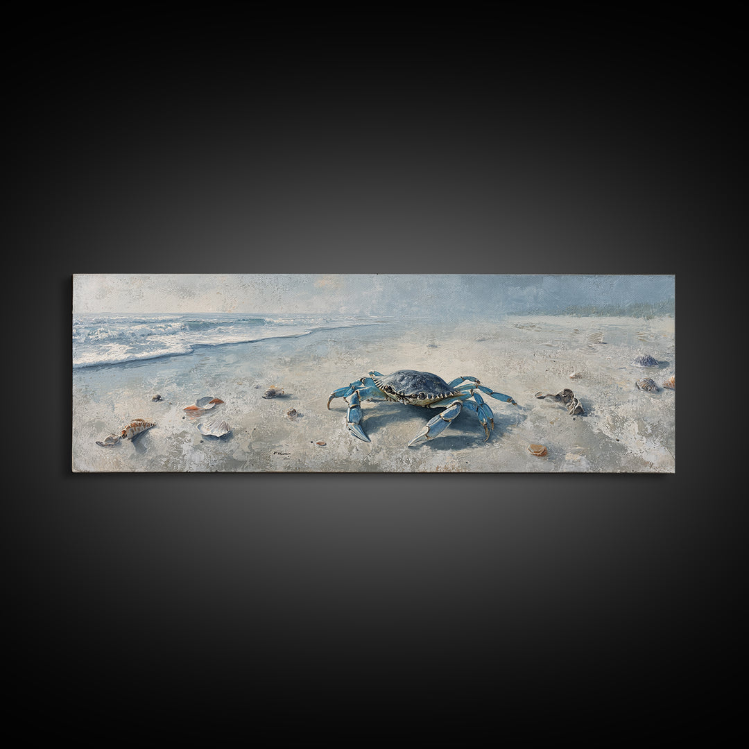 Blue Crab Illustration Canvas Print, Coastal Art, Wall Decor, Coastal Decor, Coastal, Nautical Decor, Coastal Wall Art, COA-3x1-78
