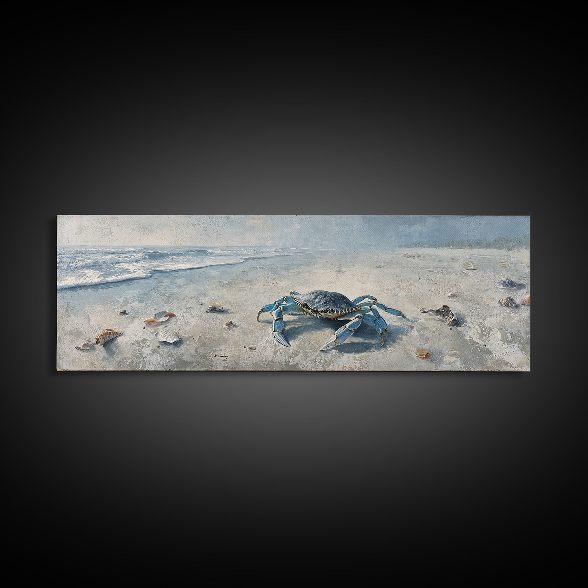 Blue Crab Illustration Canvas Print, Coastal Art, Wall Decor, Coastal Decor, Coastal, Nautical Decor, Coastal Wall Art, COA-3x1-78