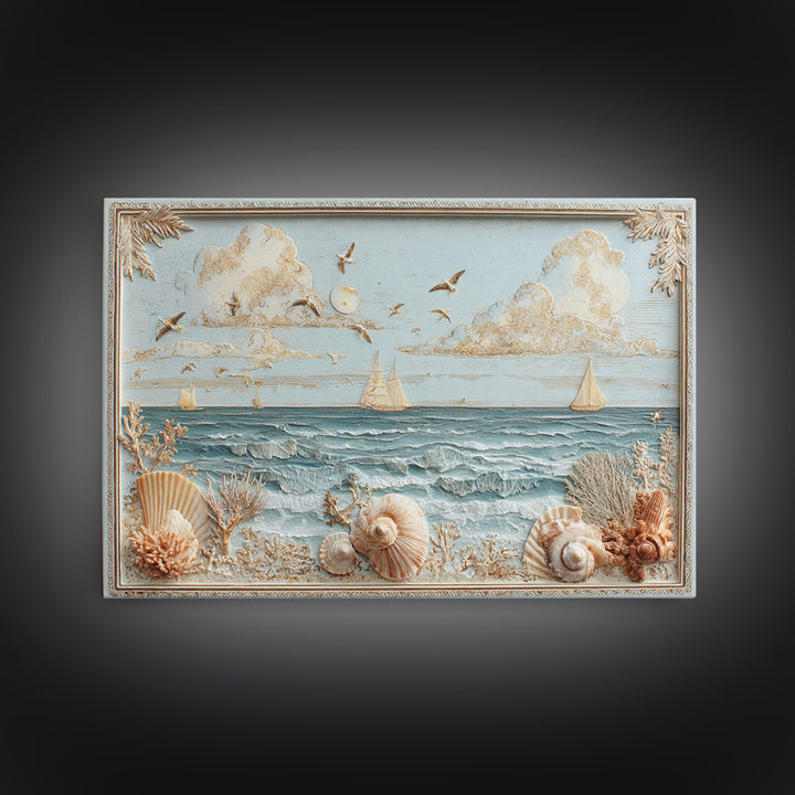 Shell and Coral Specimen Arrangement Framed Canvas Print, Coastal Art, Whimsical Decor, Coastal Decor, Fine Art, Coastal, COA-3x2-15