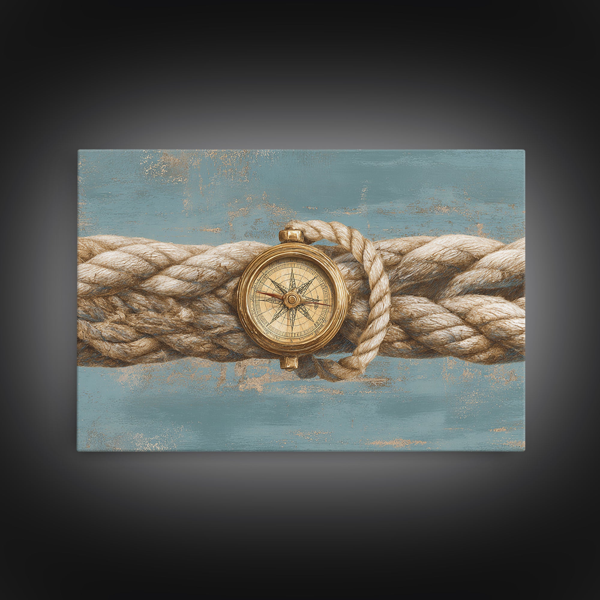 Weathered Nautical Rope and Brass Compass Canvas Print, Coastal Art, Oyster Art, Coastal Decor, Abstract Art, Coastal, COA-3x2-43