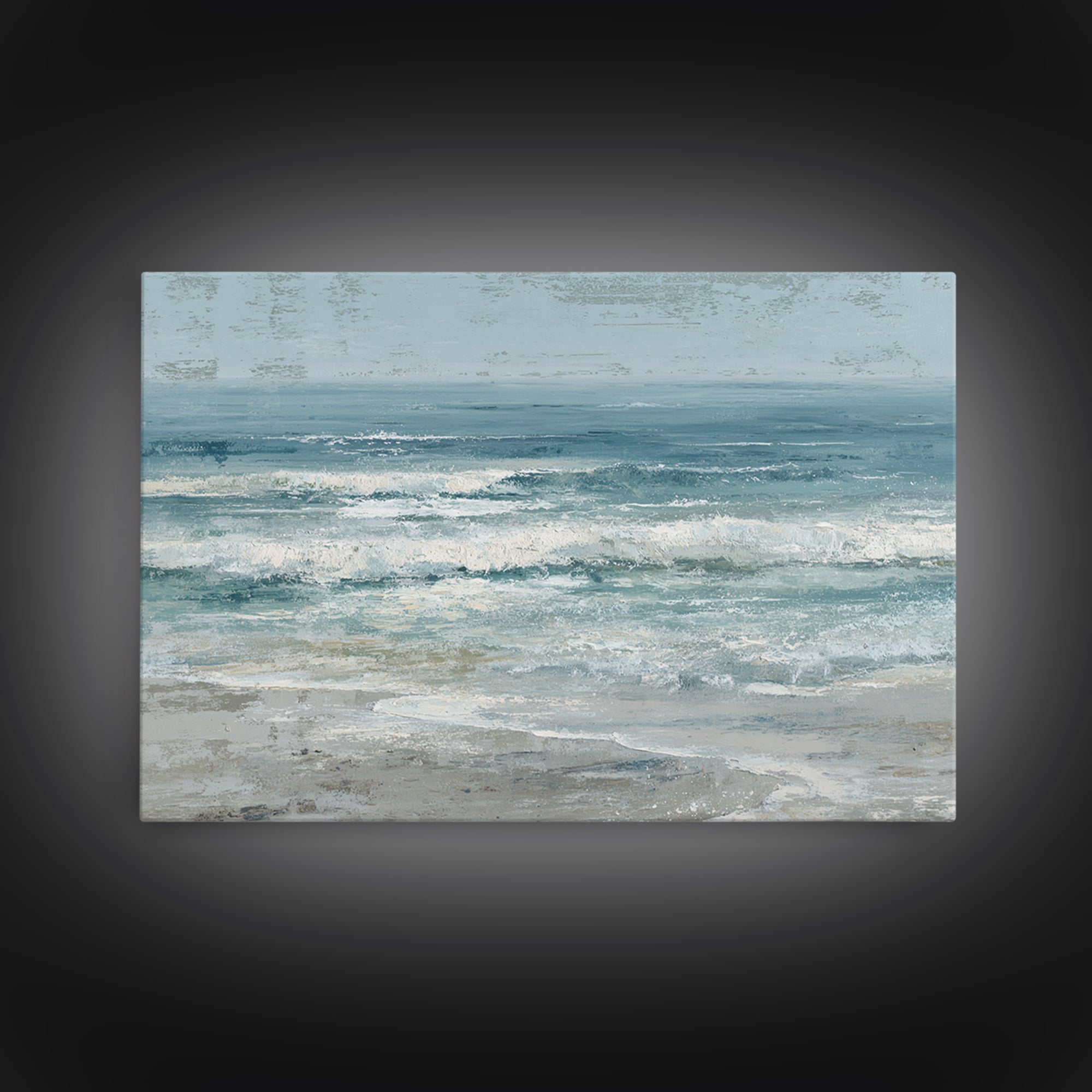 Moonlit Ocean with Silver Surf Framed Canvas Print, Coastal Art, Coastal Wall Art, Coastal Decor, Coastal, Ocean Wall Art, COA-3x2-50