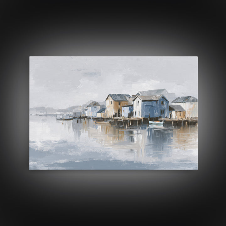 Coastal Village Rooftops Seen from the Sea Canvas Print, Coastal Art, Coastal Decor, Oil Painting, Coastal, Fine Art Print, COA-3x2-61