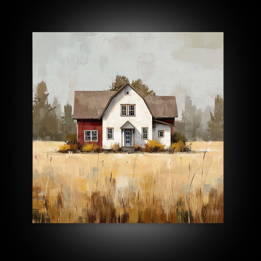 White Farmhouse Surrounded by Tall Grass Canvas Print, Country Art, Farmhouse Wall Decor, Farmhouse Decor, Fine Art, Country, COU-1x1-10