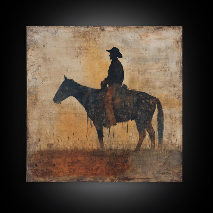 Horse and Rider Silhouette at Dusk Canvas Print, Country Art, French Country Decor, Farmhouse Decor, Fine Art, Country, COU-1x1-17