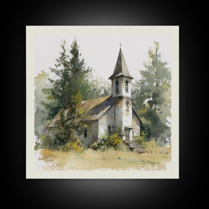 Country Church Steeple Beyond Trees Canvas Print, Country Art, Printable Art, Farmhouse Decor, Watercolor Art, Country, COU-1x1-19