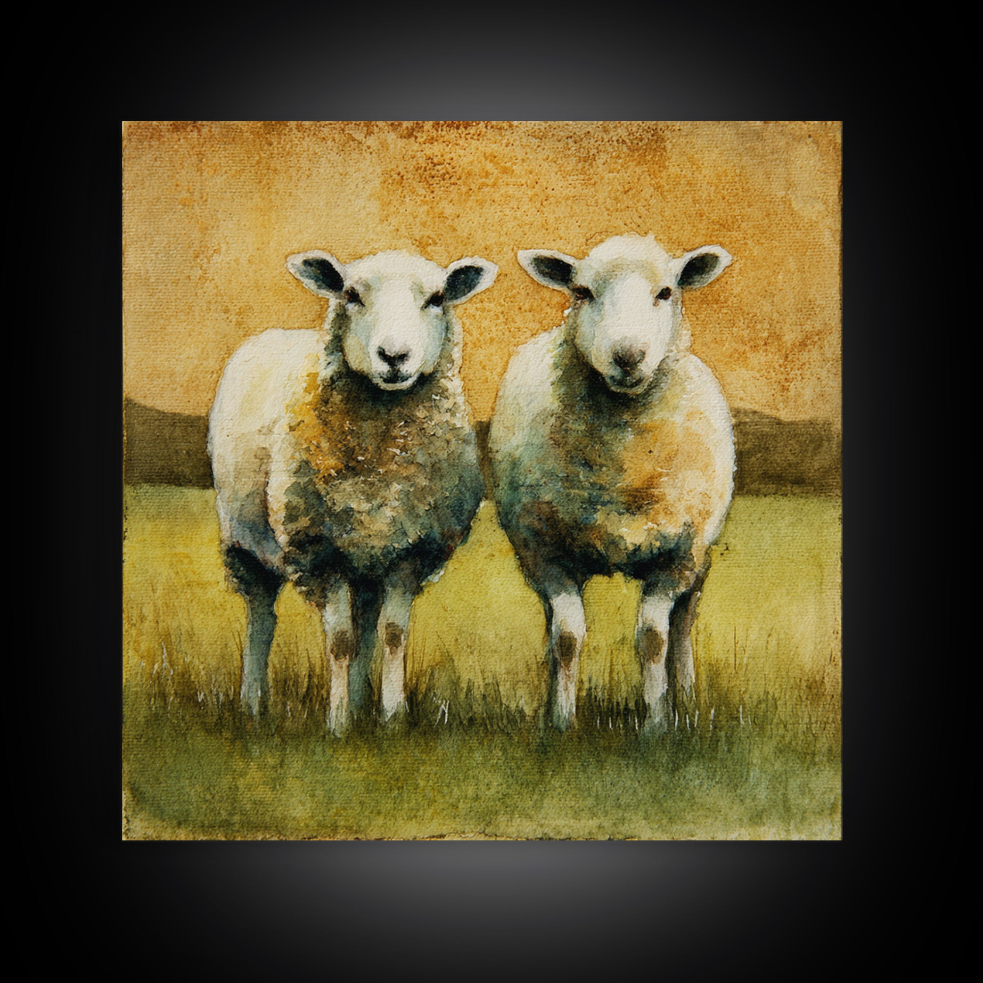 Watercolor Sheep in a Green Pasture Canvas Print, Country Art, Oil Painting, Farmhouse Decor, Country, Digital Art Prints, COU-1x1-23