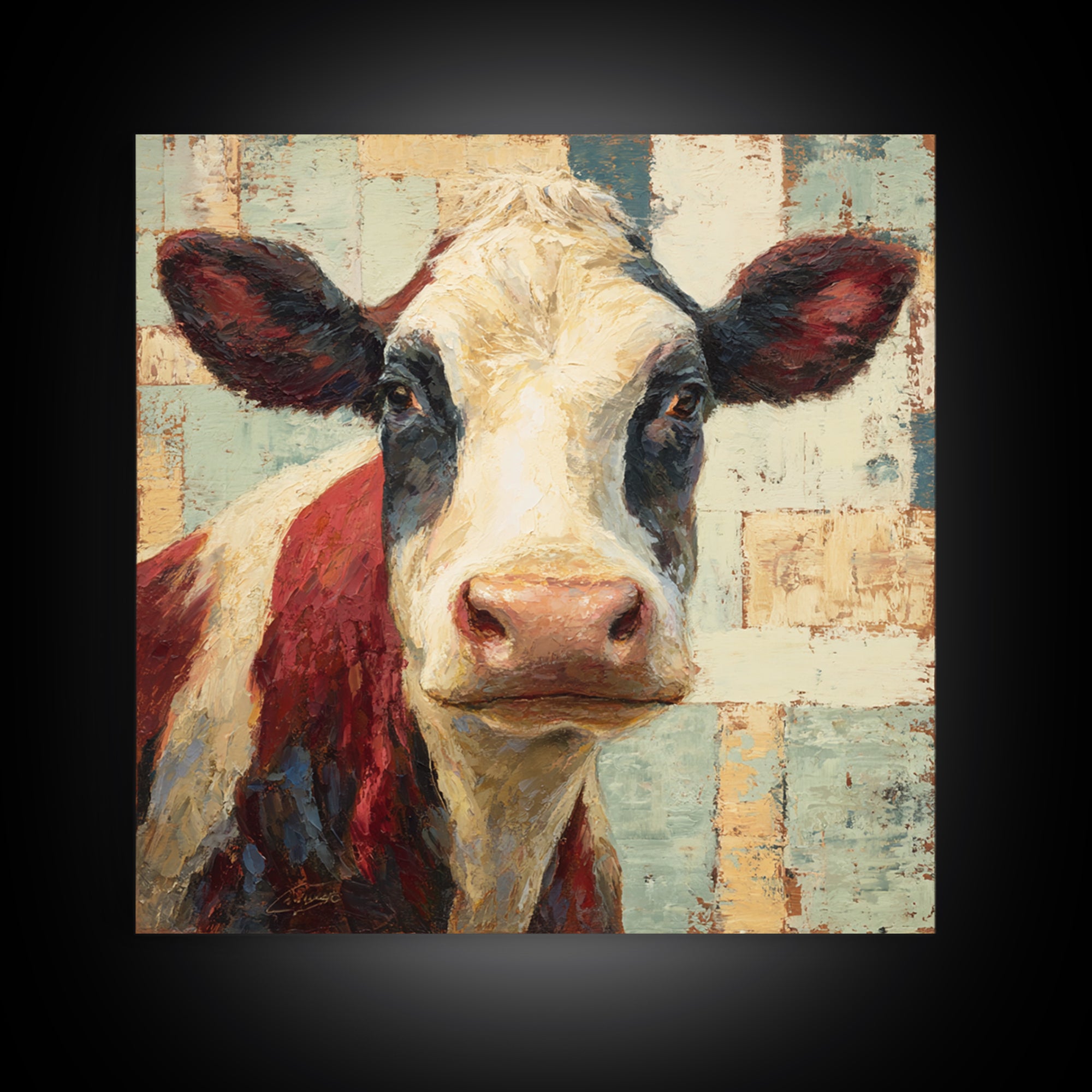 Cow Portrait with Gentle Farmhouse Personality Framed Canvas Print, Country Art, Printable Wall Art, Farmhouse Decor, Country, COU-1x1-28