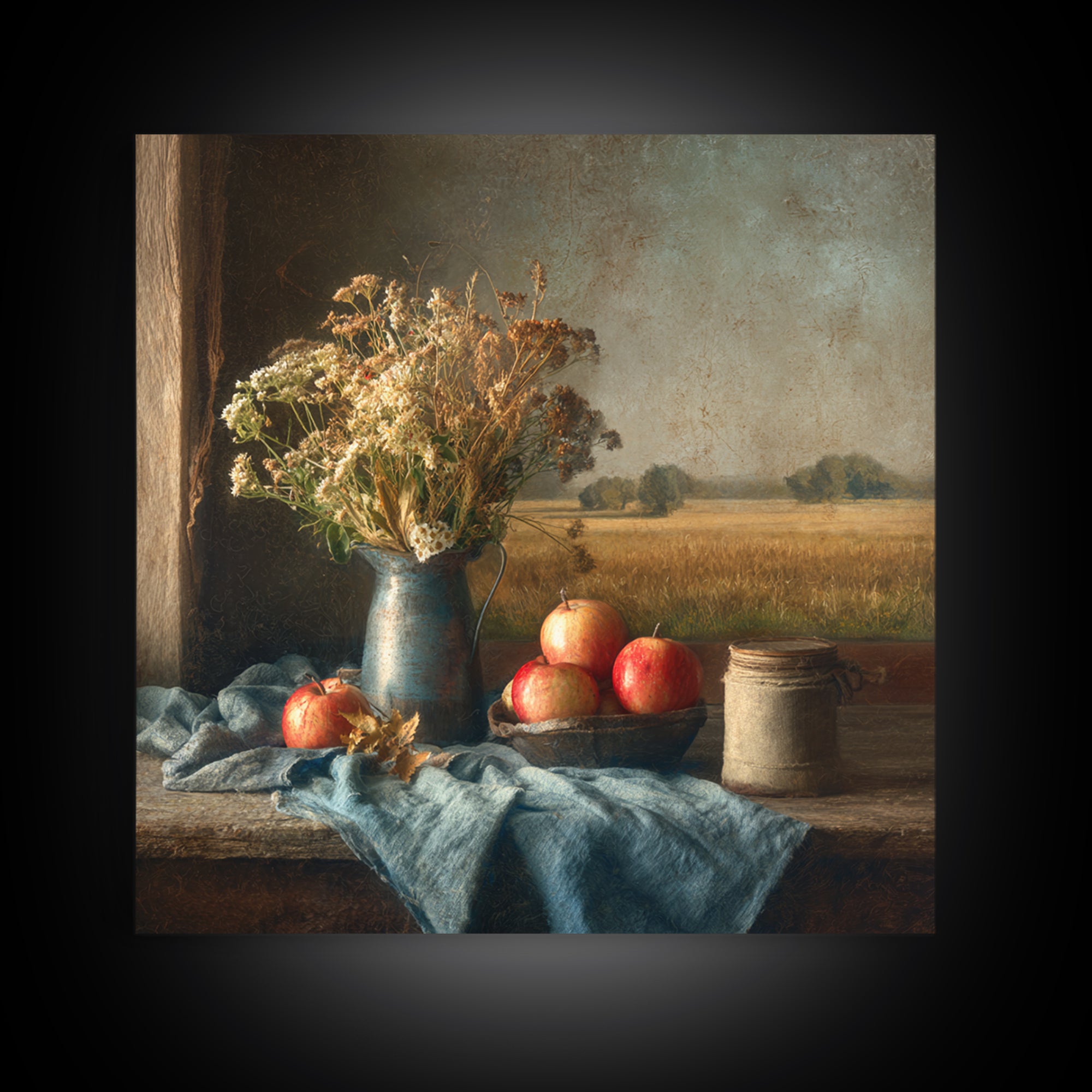 Apple Orchard with Warm Autumn Light Canvas Print, Country Art, French Country Decor, Farmhouse Decor, Oil Painting, Country, COU-1x1-30