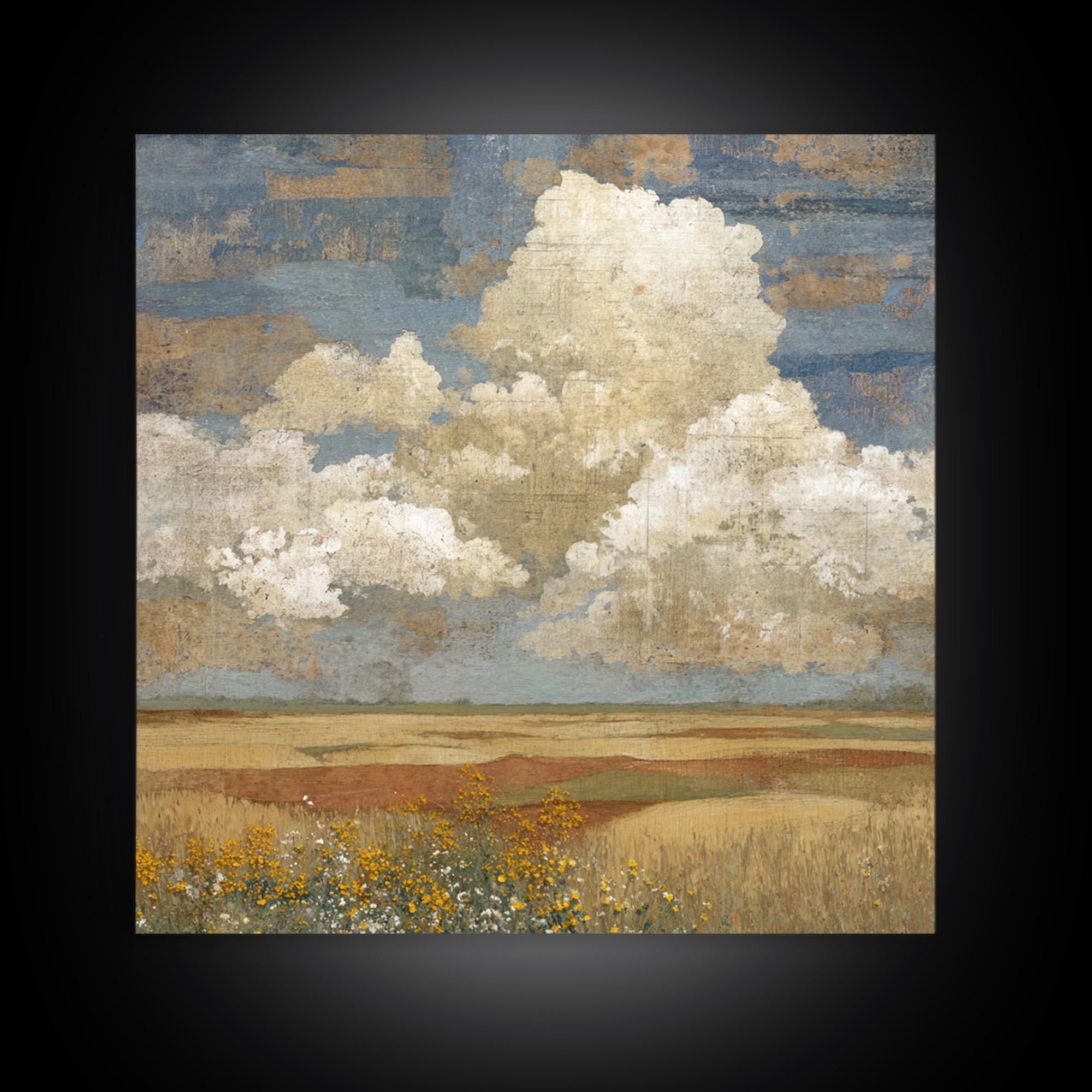 Cornfield under Dramatic Summer Clouds Framed Canvas Print, Country Art, Floral Wall Art, Farmhouse Decor, Abstract Art, COU-1x1-42