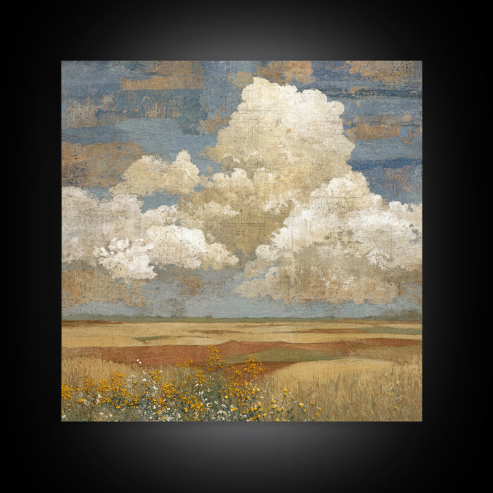 Cornfield under Dramatic Summer Clouds Framed Canvas Print, Country Art, Floral Wall Art, Farmhouse Decor, Abstract Art, COU-1x1-42