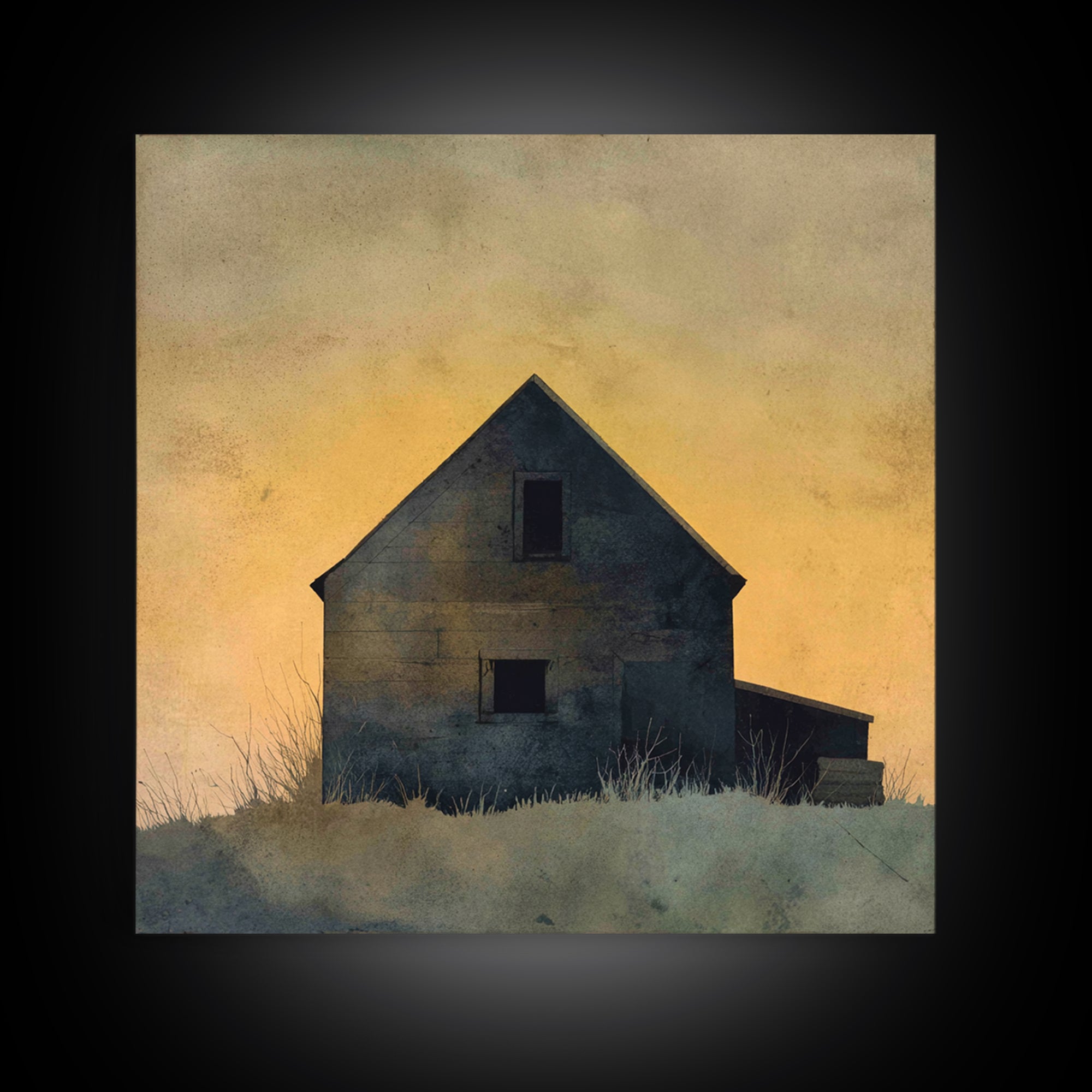 Rustic Barn Silhouette Framed Canvas Print, Country Art, Farmhouse Wall Art, Farmhouse Decor, Oil Painting, Country, Room Decor, COU-1x1-51