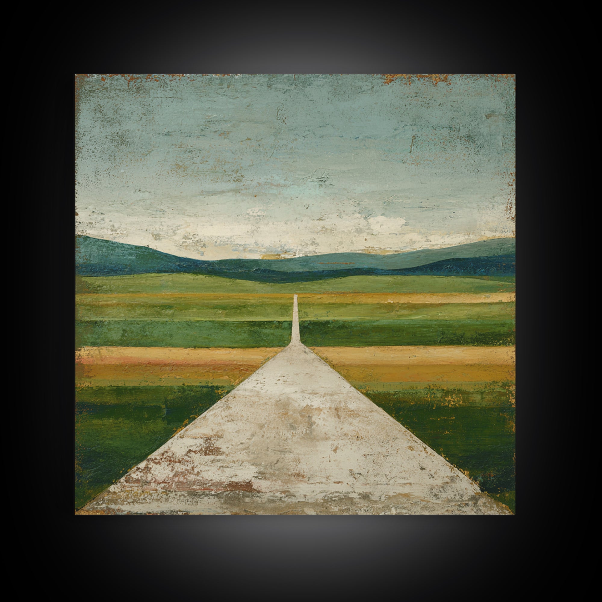 Country Road Disappearing into Green Hills Canvas Print, Country Art, Gallery Wall Art, Farmhouse Decor, Watercolor Art, COU-1x1-55