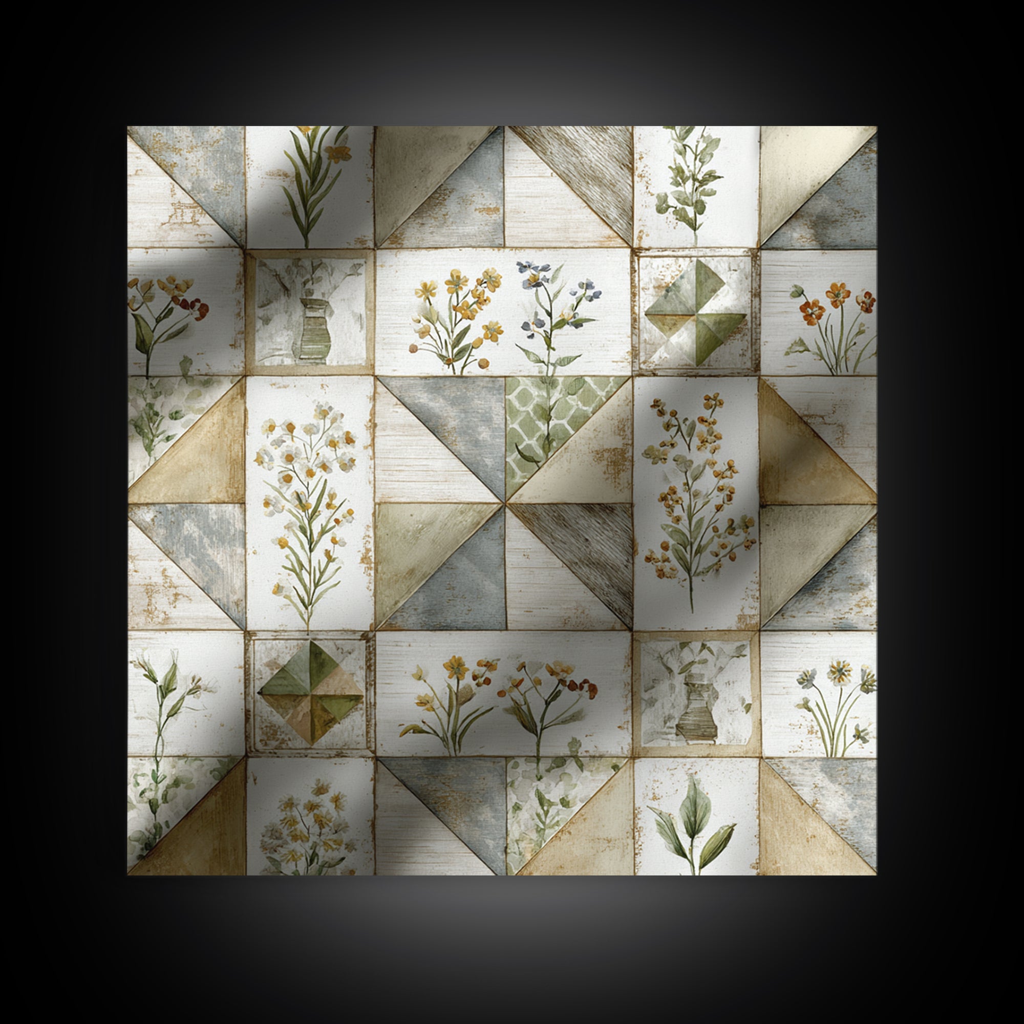 Quilt Geometric Folk Pattern Canvas Print, Country Art, Farmhouse Wall Decor, Farmhouse Decor, Abstract Art, Country, COU-1x1-60