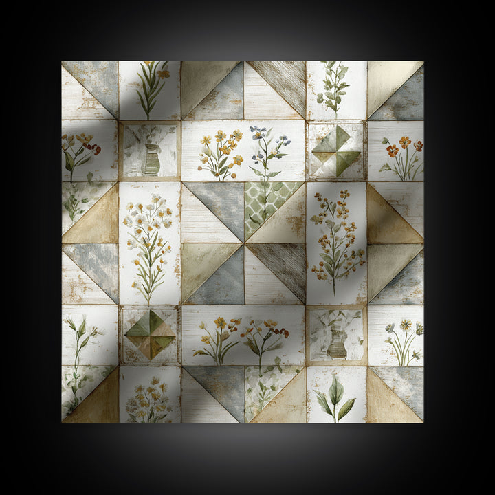 Quilt Geometric Folk Pattern Canvas Print, Country Art, Farmhouse Wall Decor, Farmhouse Decor, Abstract Art, Country, COU-1x1-60
