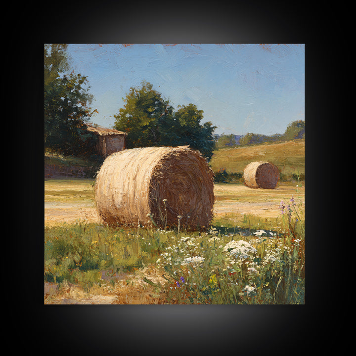 Hay Bales in Late Afternoon Sun Framed Canvas Print, Country Art, Floral Wall Art, Farmhouse Decor, Fine Art, Country, COU-1x1-68