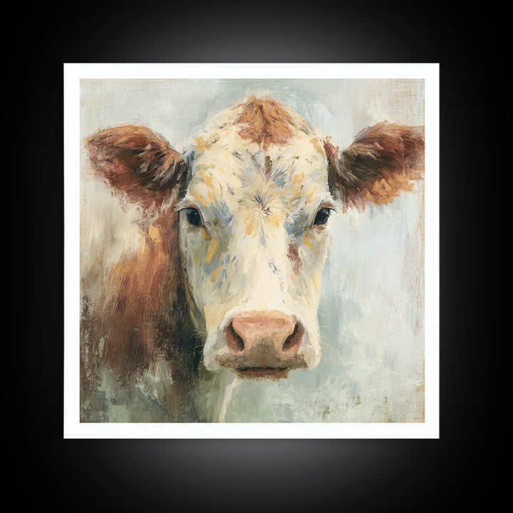 Cow Portrait with Gentle Farmhouse Personality Canvas Print, Country Art, Eclectic Wall Art, Farmhouse Decor, Oil Painting, COU-1x1-76