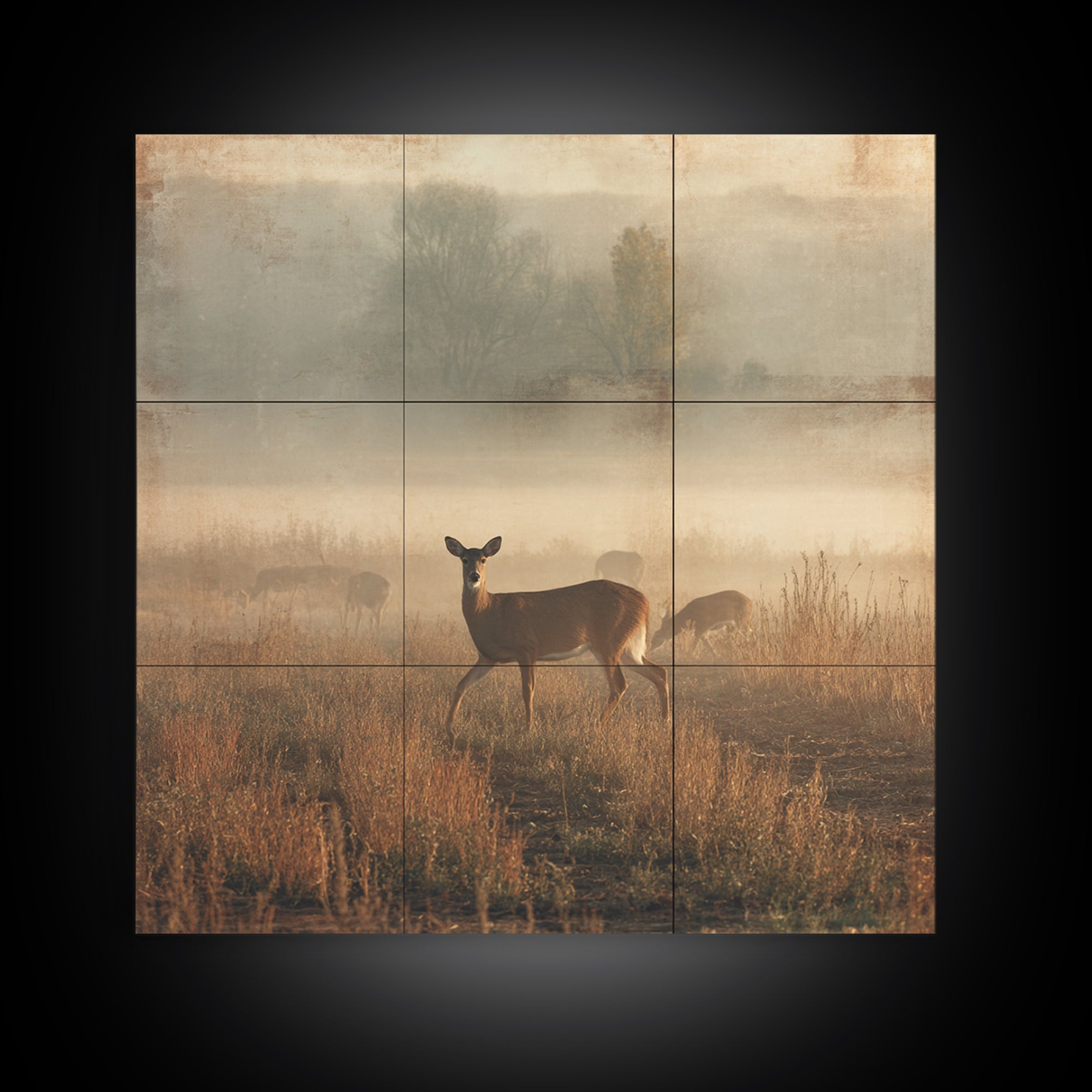 Deer Crossing a Misty Morning Field Framed Canvas Print, Country Art, Fine Art Print, Farmhouse Decor, Fine Art, Country, COU-1x1-83