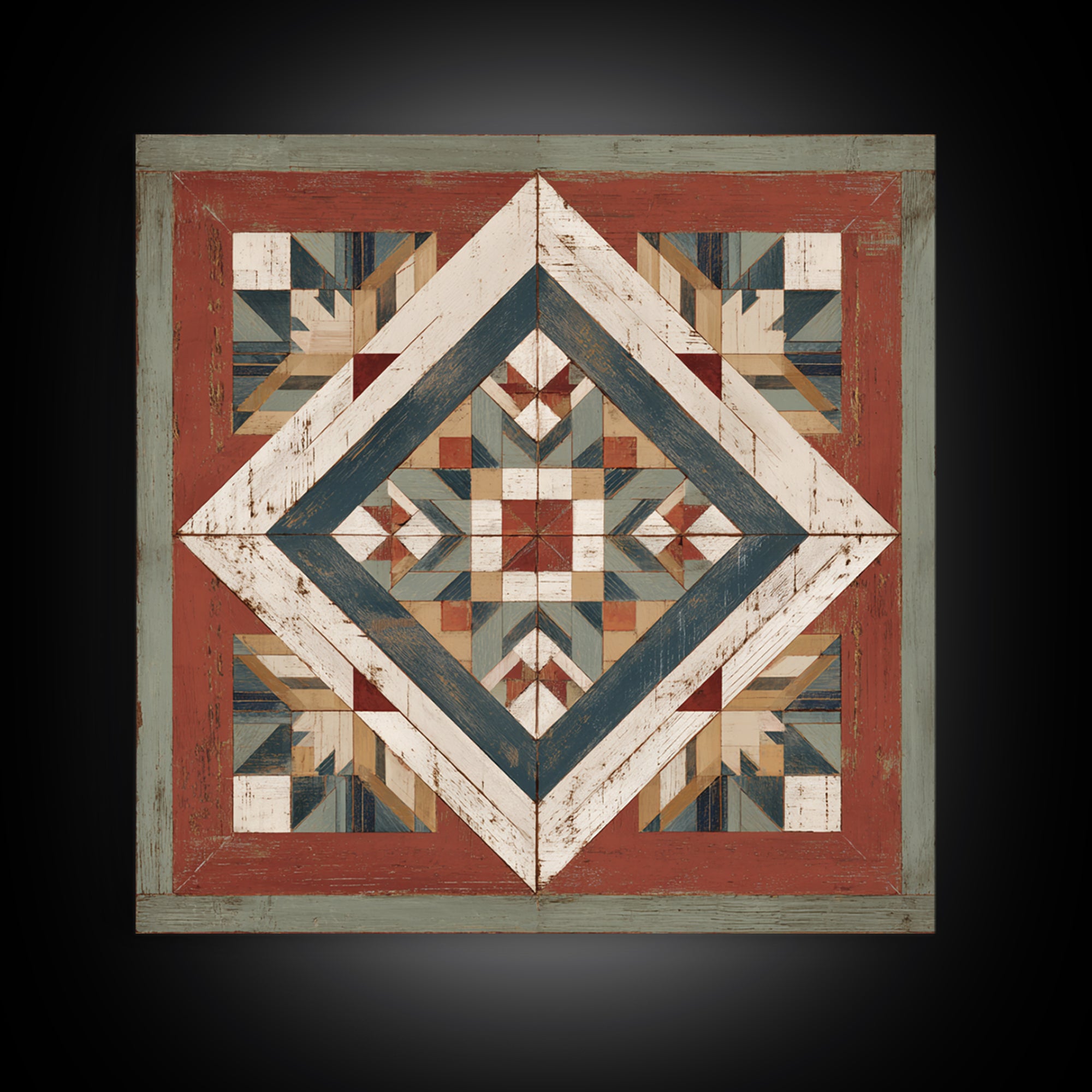 Quilt Geometric Folk Pattern Framed Canvas Print, Country Art, French Country, Farmhouse Decor, Fine Art, Country, Luxury Decor, COU-1x1-84