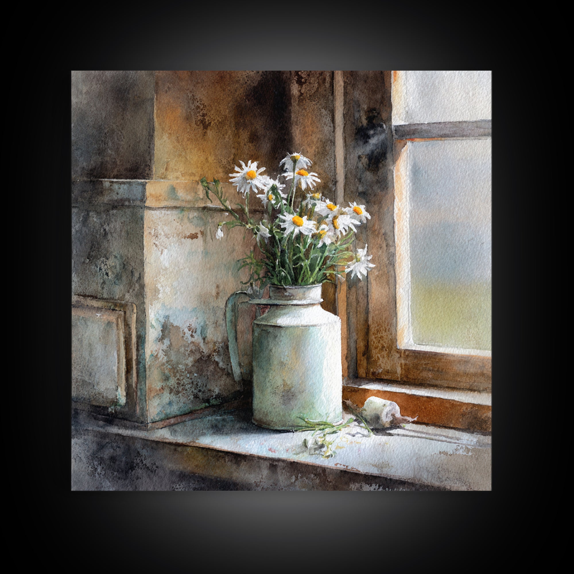 Milk Can and Daisies Rustic Still Life Canvas Print, Country Art, Statement Artwork, Farmhouse Decor, Fine Art, Country, COU-1x1-85