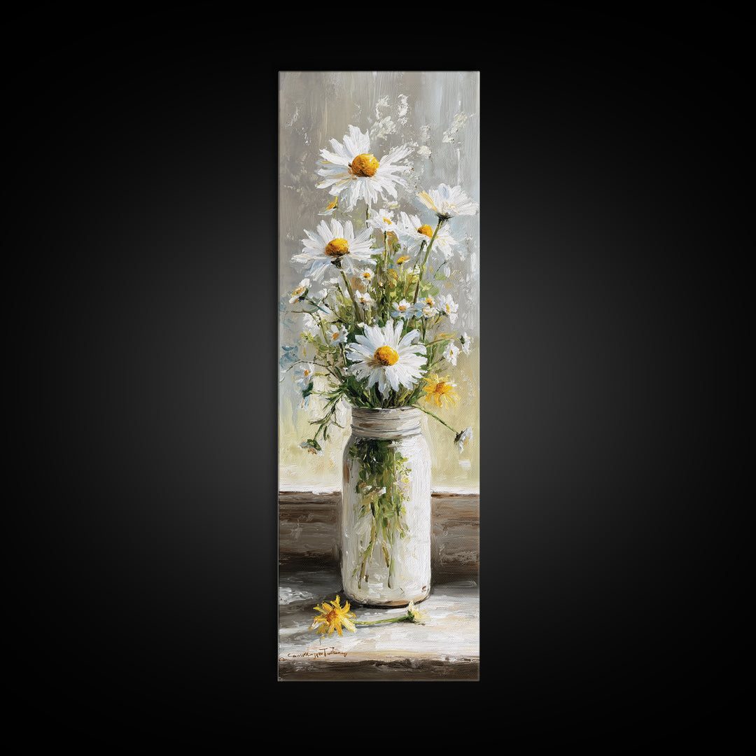 Milk Can and Daisies Rustic Still Life Canvas Print, Country Art, Eclectic Wall Art, Farmhouse Decor, Watercolor Art, Country, COU-1x3-1