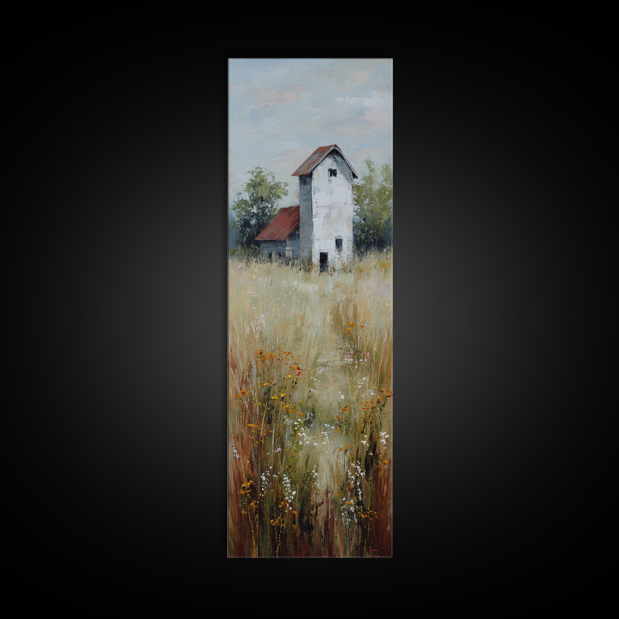 White Farmhouse Surrounded by Tall Grass Canvas Print, Country Art, Floral Wall Art, Farmhouse Decor, Fine Art, Country, COU-1x3-22