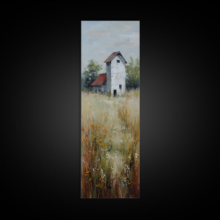 White Farmhouse Surrounded by Tall Grass Canvas Print, Country Art, Floral Wall Art, Farmhouse Decor, Fine Art, Country, COU-1x3-22