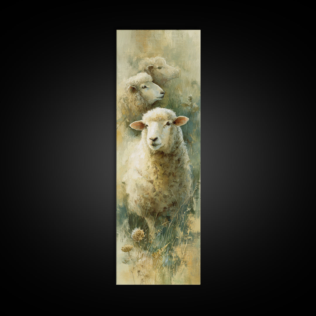 Watercolor Sheep in a Green Pasture Canvas Print, Country Art, Wall Art, Farmhouse Decor, Fine Art, Country, Digital Print, COU-1x3-35