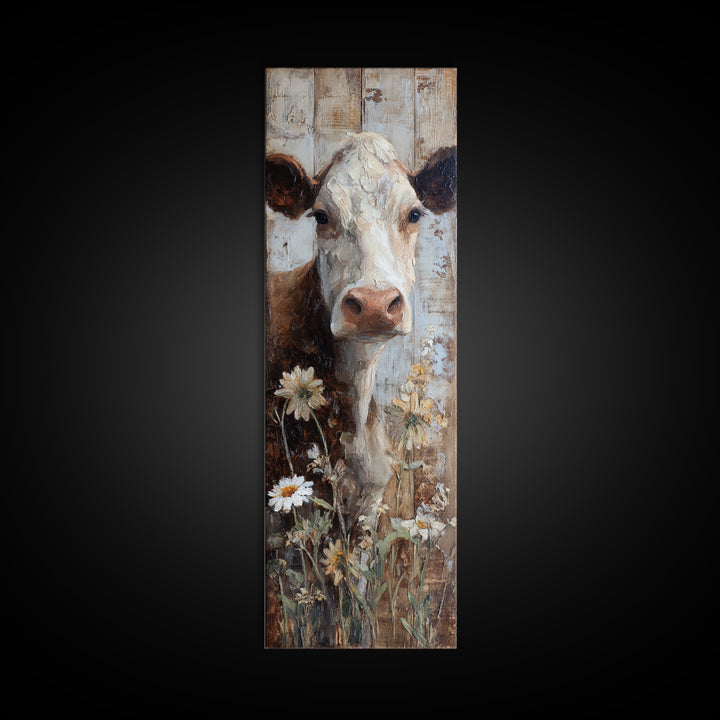 Cow Portrait with Gentle Farmhouse Personality Canvas Print, Country Art, Digital Prints, Farmhouse Decor, Fine Art, Country, COU-1x3-40