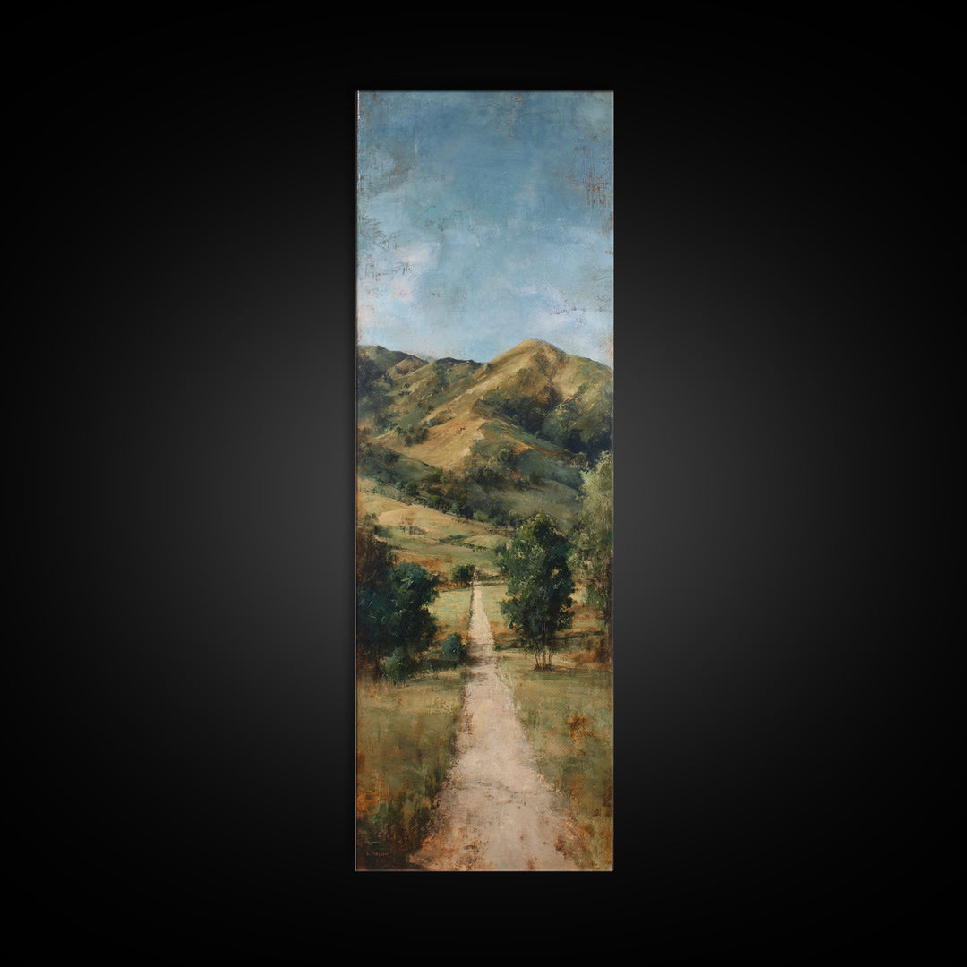 Country Road Disappearing into Green Hills Canvas Print, Country Art, Original Painting, Farmhouse Decor, Fine Art, Country, COU-1x3-43