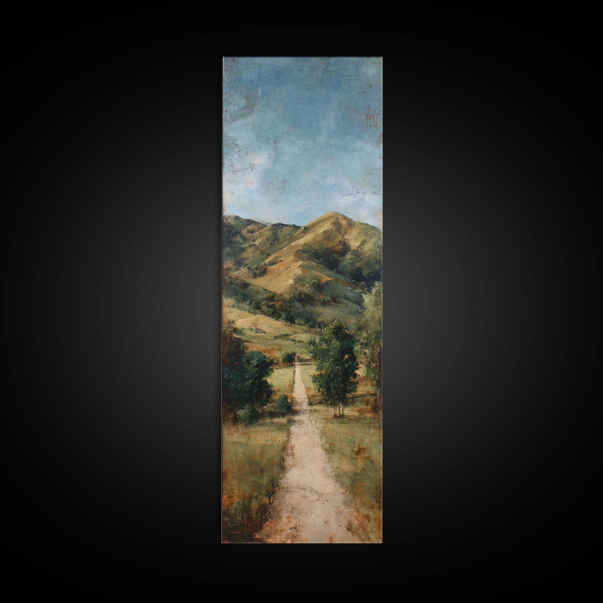 Country Road Disappearing into Green Hills Canvas Print, Country Art, Original Painting, Farmhouse Decor, Fine Art, Country, COU-1x3-43