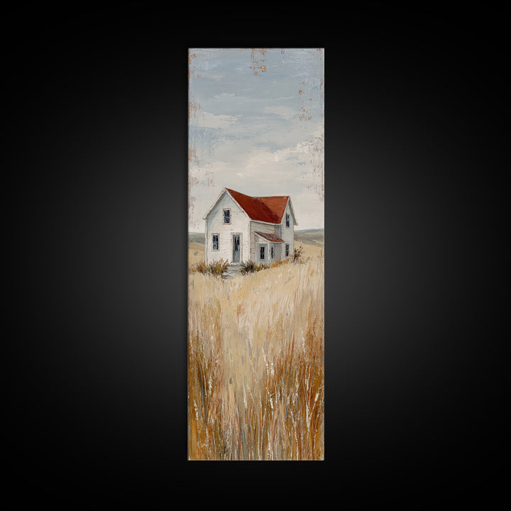 White Farmhouse Surrounded by Tall Grass Framed Canvas Print, Country Art, Gallery Wall Art, Farmhouse Decor, Fine Art, Country, COU-1x3-46