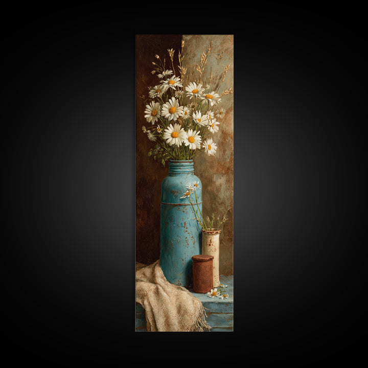 Milk Can and Daisies Rustic Still Life Canvas Print, Country Art, French Country, Farmhouse Decor, Fine Art, Country, COU-1x3-49