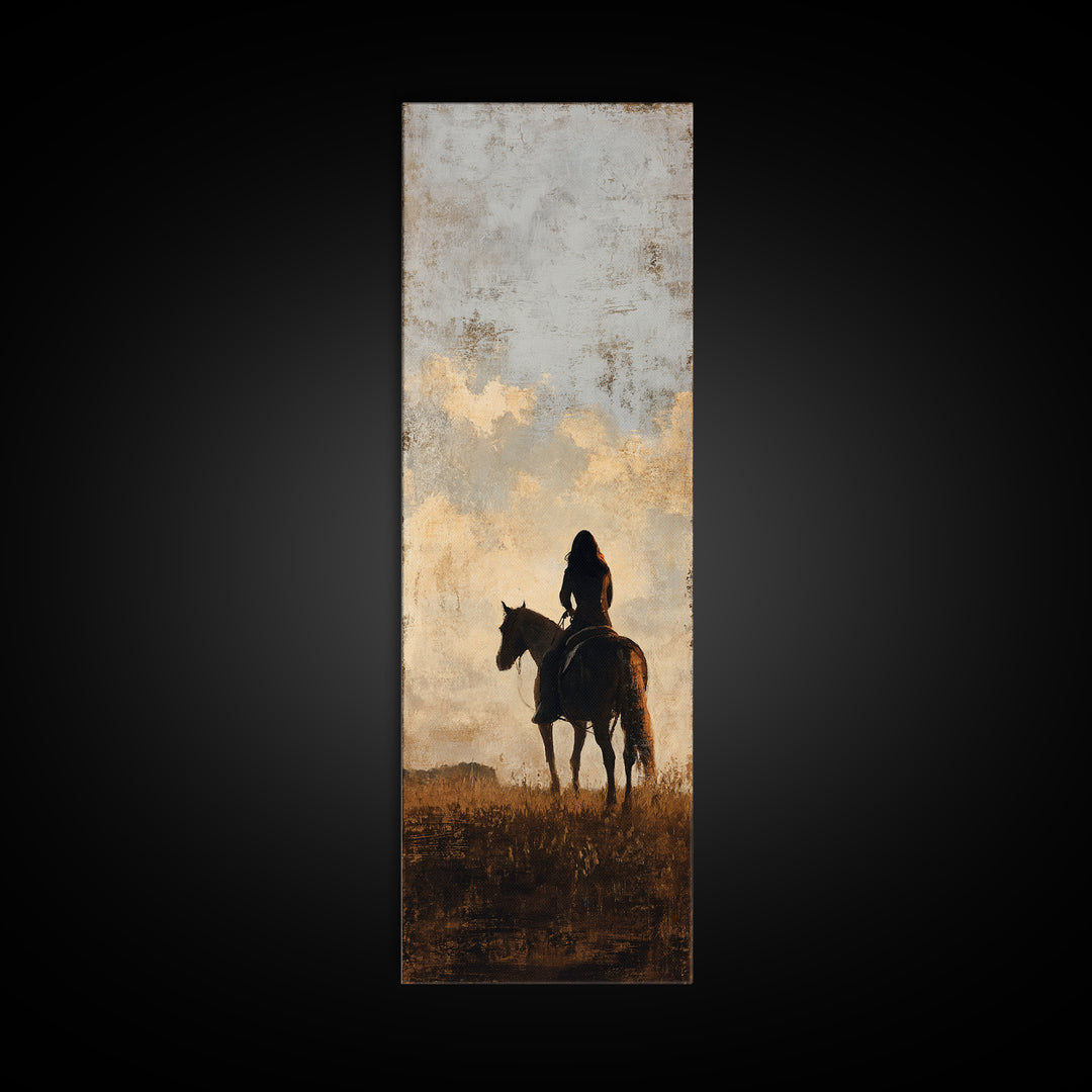 Horse and Rider Silhouette at Dusk Canvas Print, Country Art, Farmhouse Wall Art, Farmhouse Decor, Fine Art, Country, COU-1x3-5