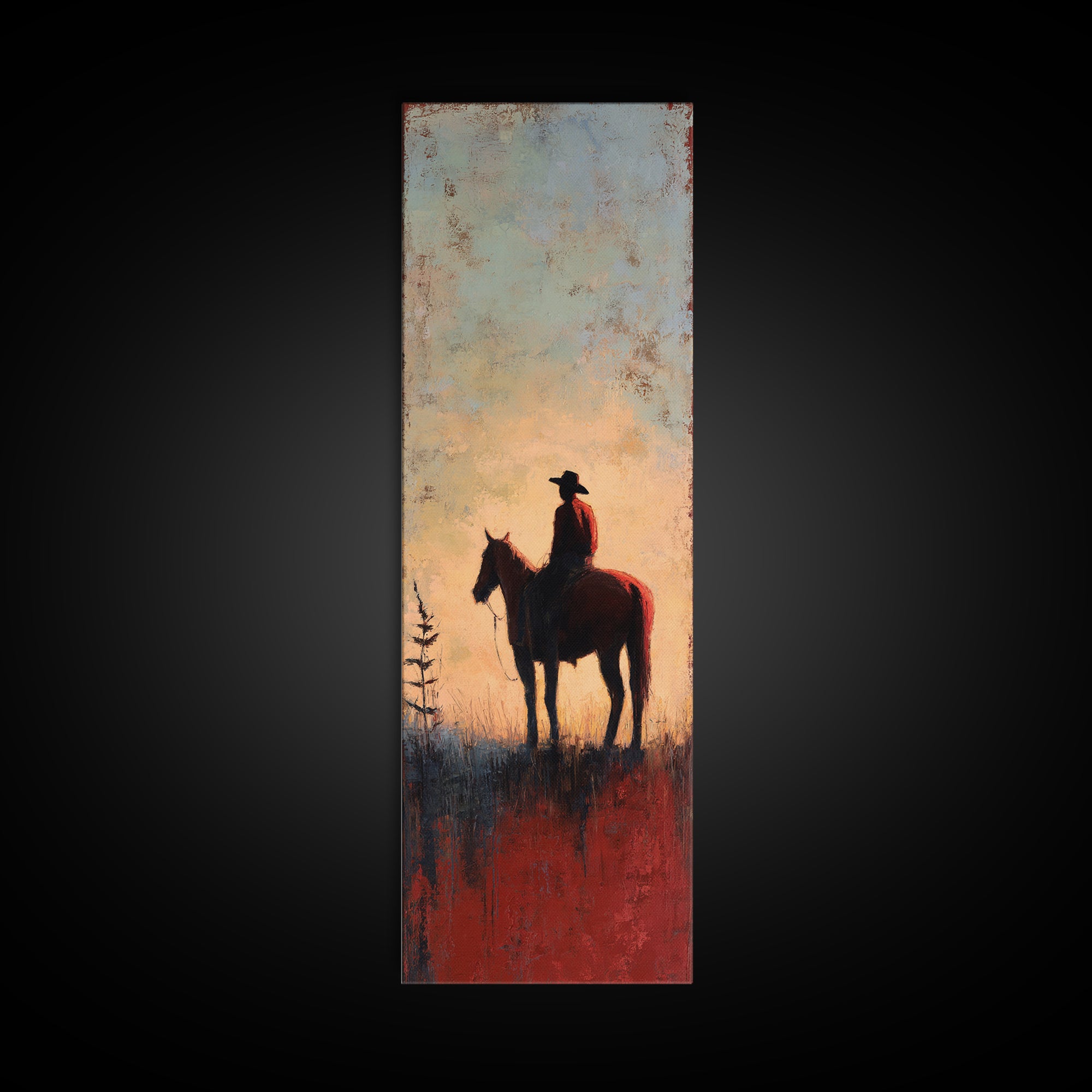 Horse and Rider Silhouette at Dusk Framed Canvas Print, Country Art, Neutral Decor, Farmhouse Decor, Fine Art, Country, COU-1x3-53